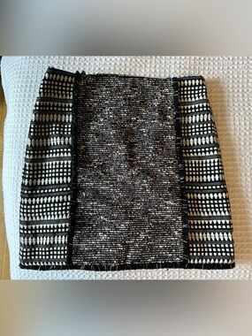 LOFT Black and White Tweed Pencil Skirt with Burgundy Accents